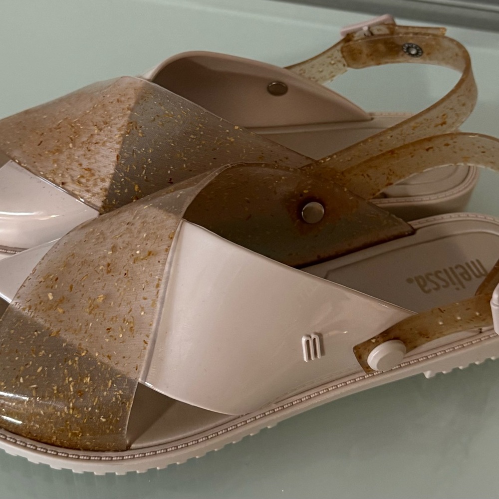 Melissa Cream and Gold Sandals with Slip-On Design
